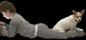 Candid dog over girls legs Shore