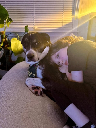 candid grandson on his dog Aceto